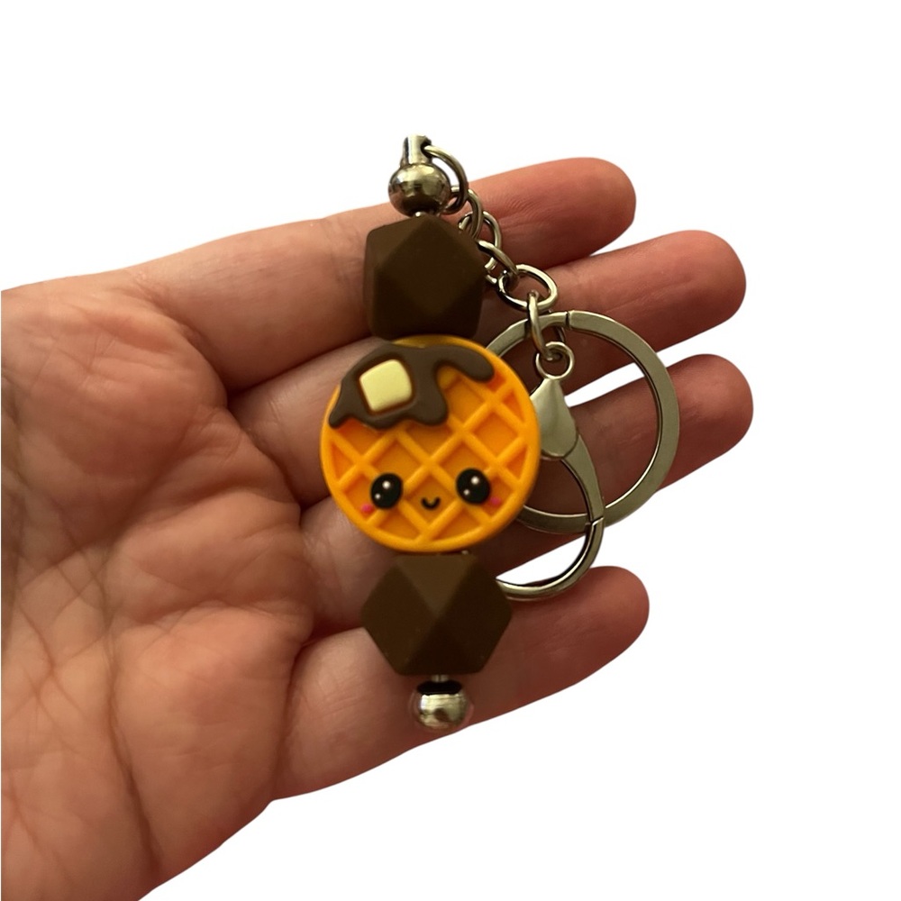 Cute Waffle Keychain with Brown Accents